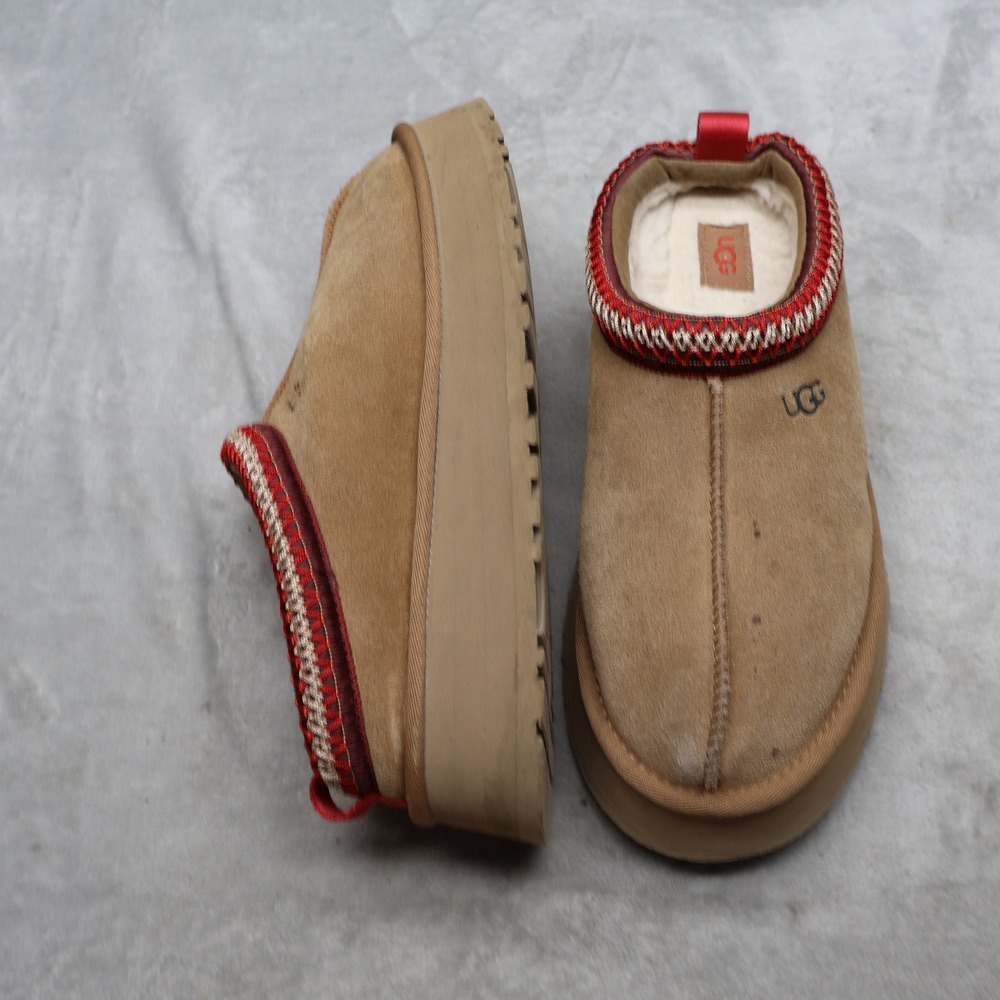UGG Womens 10 Slippers Brown Tazz Suede Platform Slip on Cozy Shearling Boho